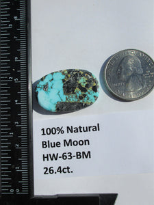 26.4 ct. (29.5x19.5x5 mm) 100% Natural Blue Moon Turquoise Cabochon Gemstone # HW 63