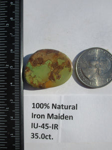 35.0 ct. (29x23x6 mm) 100% Natural Iron Maiden Turquoise Cabochon Gemstone, # IU 45
