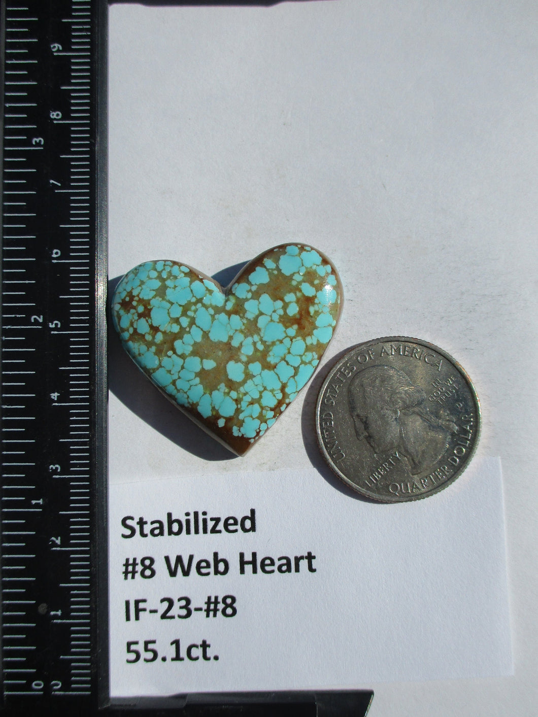 55.1 ct (30x34x8 mm) Stabilized #8 Web Turquoise Heart Cabochon Gemstone, IF 23