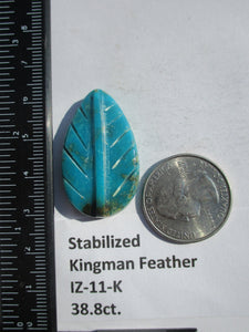 38.8 ct. (35x21x7 mm) Stabilized Kingman Turquoise Feather Cabochon Gemstone, # IZ 11