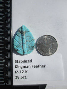 28.6 ct. (35x25.5x6 mm) Stabilized Kingman Turquoise Feather Cabochon Gemstone, # IZ 12