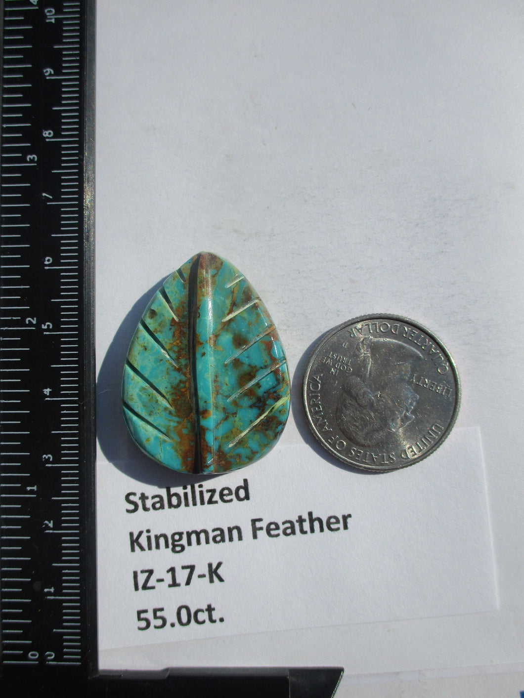 55.0 ct. (34x26x8 mm) Stabilized Kingman Turquoise Feather Cabochon Gemstone, # IZ 17