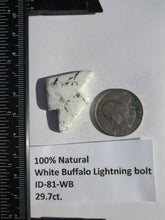 Load image into Gallery viewer, 29.7 ct (35x24x5.5 mm) 100% Natural White Buffalo Lightning Bolt Cabochon Gemstone, # ID 81