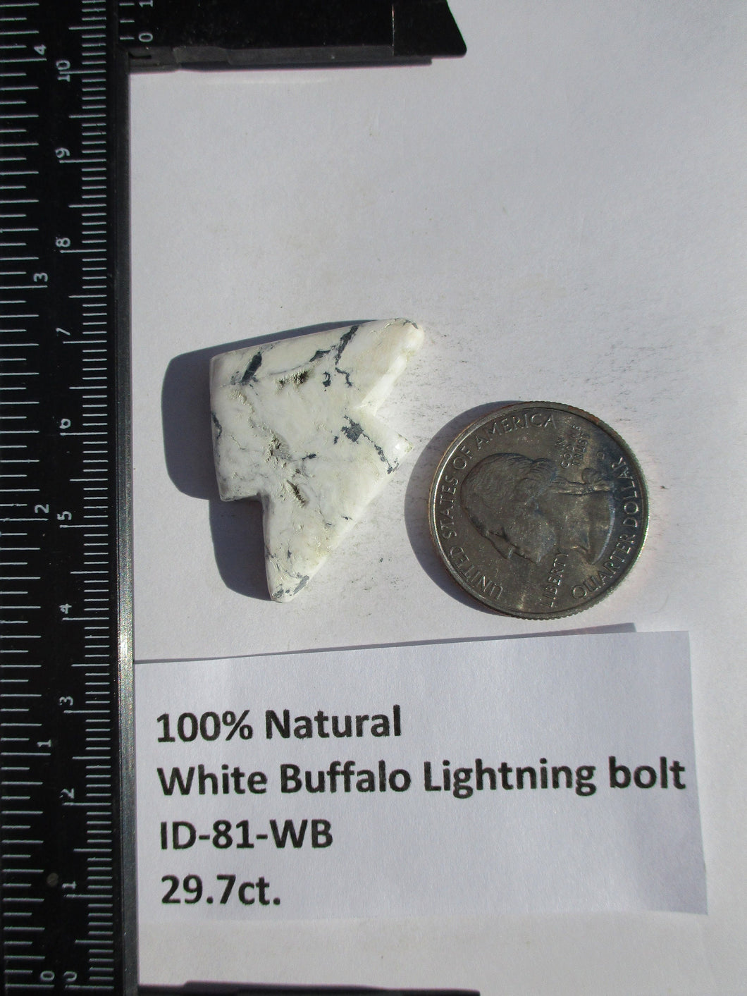 29.7 ct (35x24x5.5 mm) 100% Natural White Buffalo Lightning Bolt Cabochon Gemstone, # ID 81