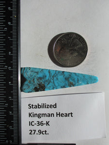 27.9 ct (52x17.5x5 mm) Stabilized Kingman Turquoise Designer Heart Cabochon Gemstone, # IC 36