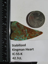 Load image into Gallery viewer, 42.7 ct (46x25x6 mm) Stabilized Kingman Turquoise Designer Heart Cabochon Gemstone, # IC 55