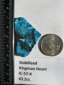 43.2 ct (27.5x43x5mm) Stabilized Kingman Turquoise Designer Heart Cabochon Gemstone, # IC 57