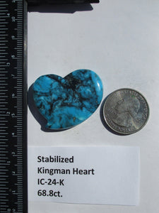 68.8 ct (30x32.5x7 mm) Stabilized Kingman Turquoise Designer Heart Cabochon Gemstone, # IC 24