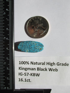 16.1 ct. (26.2x12x5.5 mm) Natural High Grade Kingman Black Web Turquoise Cabochon Gemstone, # IG 57