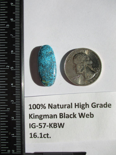 16.1 ct. (26.2x12x5.5 mm) Natural High Grade Kingman Black Web Turquoise Cabochon Gemstone, # IG 57