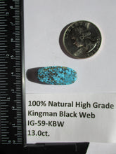 Load image into Gallery viewer, 13.0 ct. (24x11x6 mm) Natural High Grade Kingman Black Web Turquoise Cabochon Gemstone, # IG 59