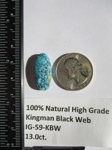 13.0 ct. (24x11x6 mm) Natural High Grade Kingman Black Web Turquoise Cabochon Gemstone, # IG 59