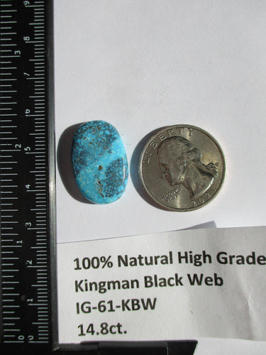 14.8 ct. (23x15.5x4.5 mm) Natural High Grade Kingman Black Web Turquoise Cabochon Gemstone, # IG 61