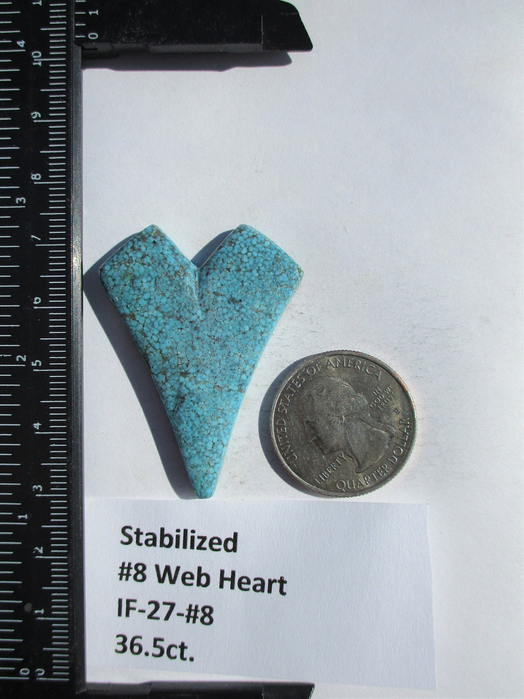 36.5 ct (45x34x5 mm) Stabilized #8 Web Turquoise Designer Heart Cabochon Gemstone, IF 27