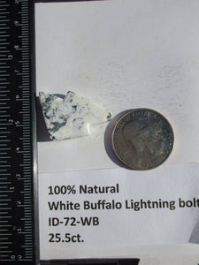 25.5 ct (30x19.5x6 mm) 100% Natural White Buffalo Lightning Bolt Cabochon Gemstone, # ID 72