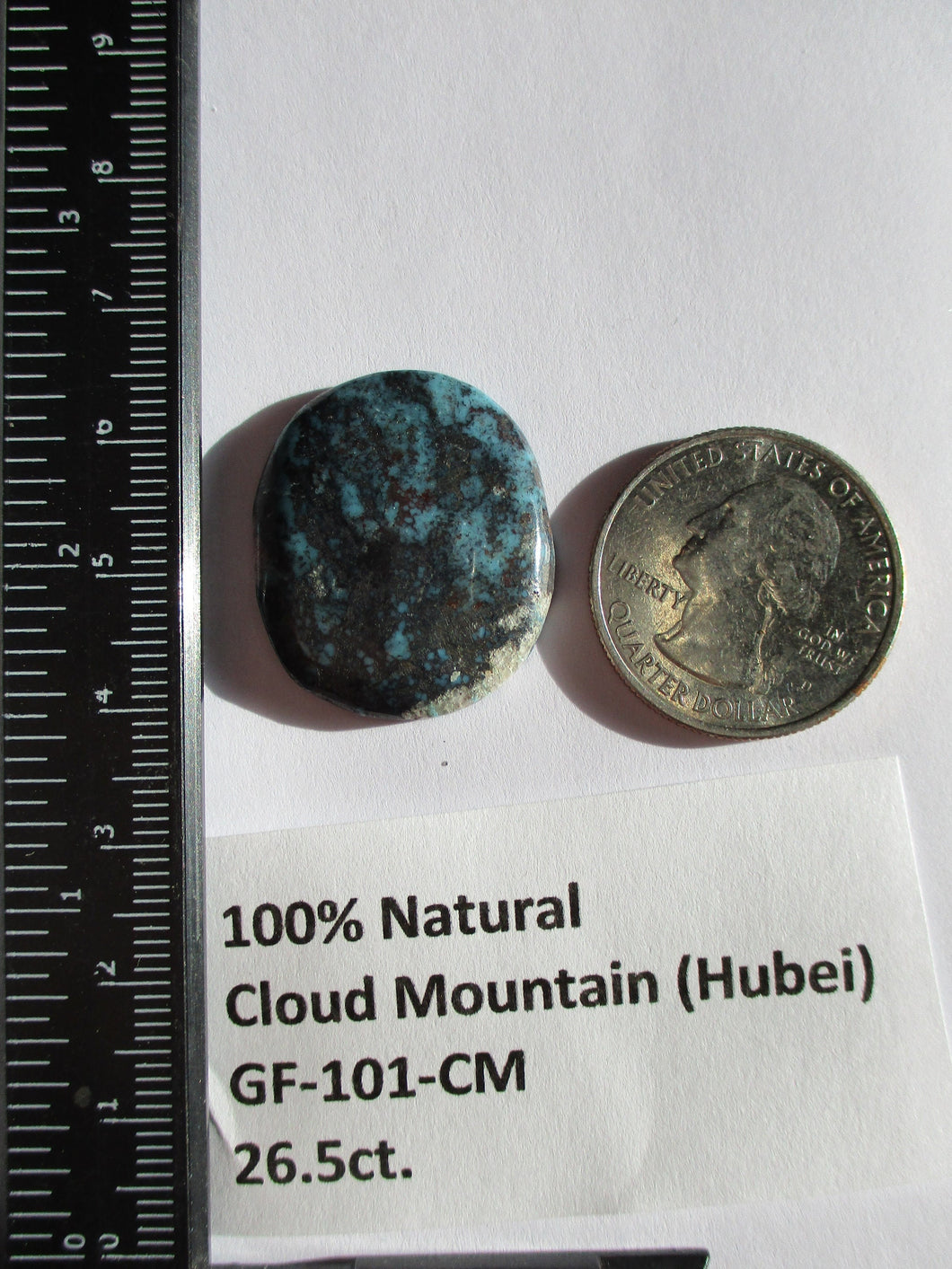26.5 ct. (27x23x5 mm) 100% Natural Cloud Mountain (Hubei) Turquoise, Cabochon, Gemstone, # GF 101