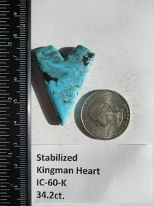 34.2 ct (38.5x29x6 mm) Stabilized Kingman Turquoise Designer Heart Cabochon Gemstone, # IC 60