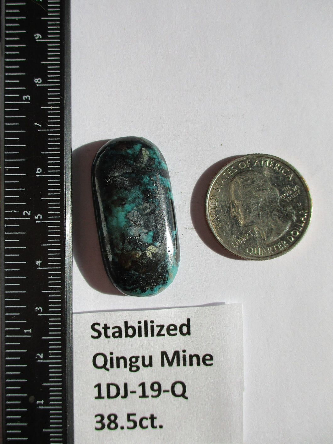 38.5 ct. (36.5x18x7.5 mm) Stabilized Qingu Mine (Hubei) Turquoise Cabochon Gemstone, # 1DJ 019