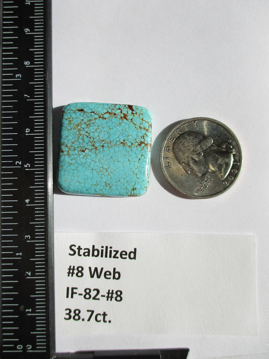 38.7 ct (27.5x27.5x5.5 mm) Stabilized Web #8 Turquoise, Cabochon Gemstone, # IF 82
