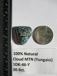 30.9 ct. (26x22x7.5 mm) 100% Natural Web Cloud Mountain (Yungaisi) Turquoise  Cabochon, Gemstone, # 1DK 46