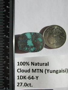 27.0 ct. (32x14x6 mm) 100% Natural Web Cloud Mountain (Yungaisi) Turquoise  Cabochon, Gemstone, # 1DK 64