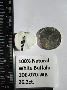 26.2 ct (23x20x7 mm) 100% Natural White Buffalo Cabochon Gemstone, # 1DE 070