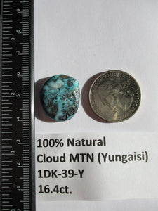 16.4 ct. (22x18.5x5 mm) (Discounted) 100% Natural Cloud Mountain (Yungaisi) Turquoise  Cabochon, Gemstone, # 1DK 39