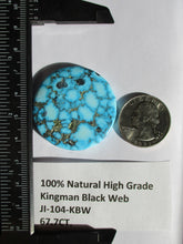 Load image into Gallery viewer, 67.7ct. (38.5 round x 5.5 mm) Natural High Grade Kingman Black Web Turquoise Cabochon Gemstone, # JI 104