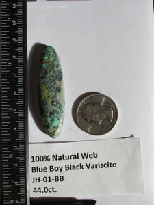 44.0 ct. (53x15.5x7 mm) Natural Blue Boy Black Variscite Cabochon Gemstone, # JH 01