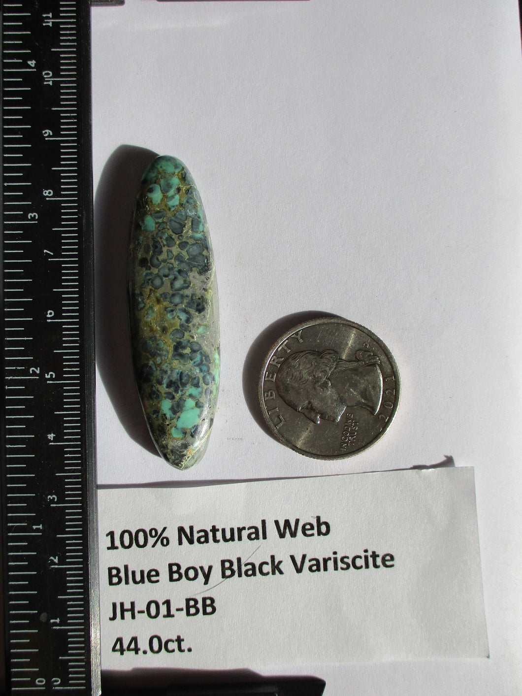 44.0 ct. (53x15.5x7 mm) Natural Blue Boy Black Variscite Cabochon Gemstone, # JH 01