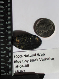46.3 ct. (34.5x19x8 mm) Natural Blue Boy Black Variscite Cabochon Gemstone, # JH 04