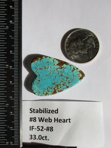 33.0 ct (36.5x27x4.5 mm) Stabilized #8 Web Turquoise Heart Cabochon Gemstone, IF 52