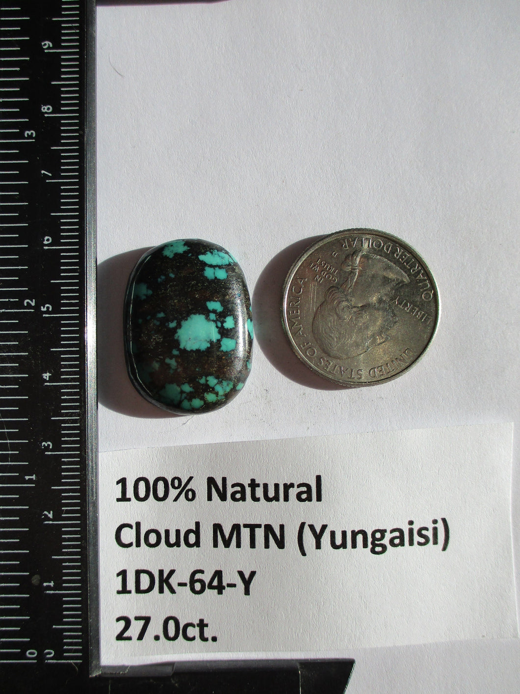 27.0 ct. (32x14x6 mm) 100% Natural Web Cloud Mountain (Yungaisi) Turquoise  Cabochon, Gemstone, # 1DK 64