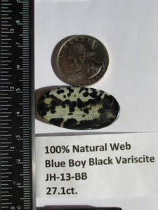 27.1 ct. (36x19x4.5 mm) Natural Blue Boy Black Variscite Cabochon Gemstone, # JH 13
