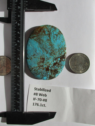 176.1 ct (65x48x7 mm) Stabilized Web #8 Turquoise, Cabochon Gemstone, # IF 70