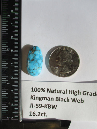 16.2 ct. (23x12x6.5 mm) Natural High Grade Kingman Black Web Turquoise Cabochon Gemstone, # JI 59