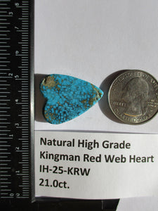 21.0 ct. (27x21.5x5mm) 100% Natural High Grade Kingman Red Web Turquoise Heart Cabochon Gemstone, # IH 25