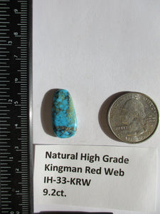 9.2 ct. (23x11.5x3.5 mm) 100% Natural High Grade Kingman Red Web Turquoise Cabochon Gemstone, # IH 33