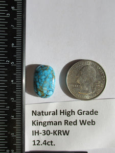 12.4 ct. (19.5x13x6 mm) 100% Natural High Grade Kingman Red Web Turquoise Cabochon Gemstone, # IH 30
