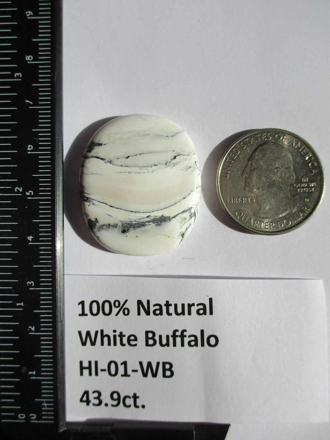 43.9 ct. (32x28x5.5 mm) 100% Natural White Buffalo Cabochon Gemstone # HI 01