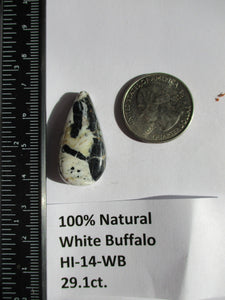 27.6 ct. (32x17x7 mm) 100% Natural White Buffalo Cabochon Gemstone # HI 14
