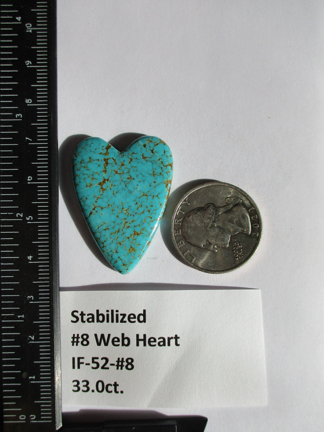 33.0 ct (36.5x27x4.5 mm) Stabilized #8 Web Turquoise Heart Cabochon Gemstone, IF 52