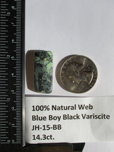 14.3 ct. (26x11.5x5 mm) Natural Blue Boy Black Variscite Cabochon Gemstone, # JH 15